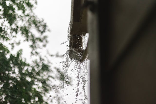 water dripping from a gutter on a roof